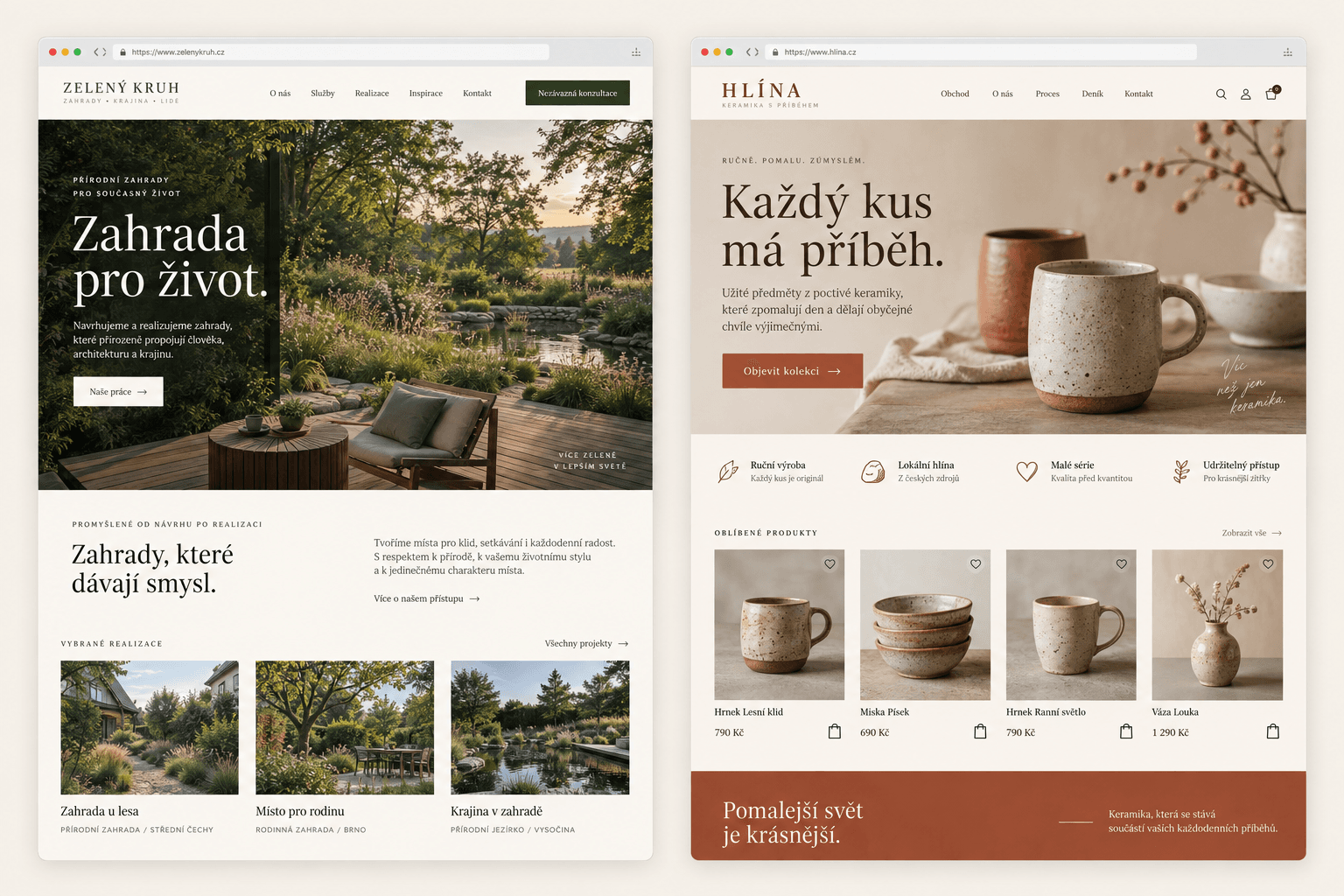 Vizuální koncept webu zahradnické firmy a e-shopu s keramikou